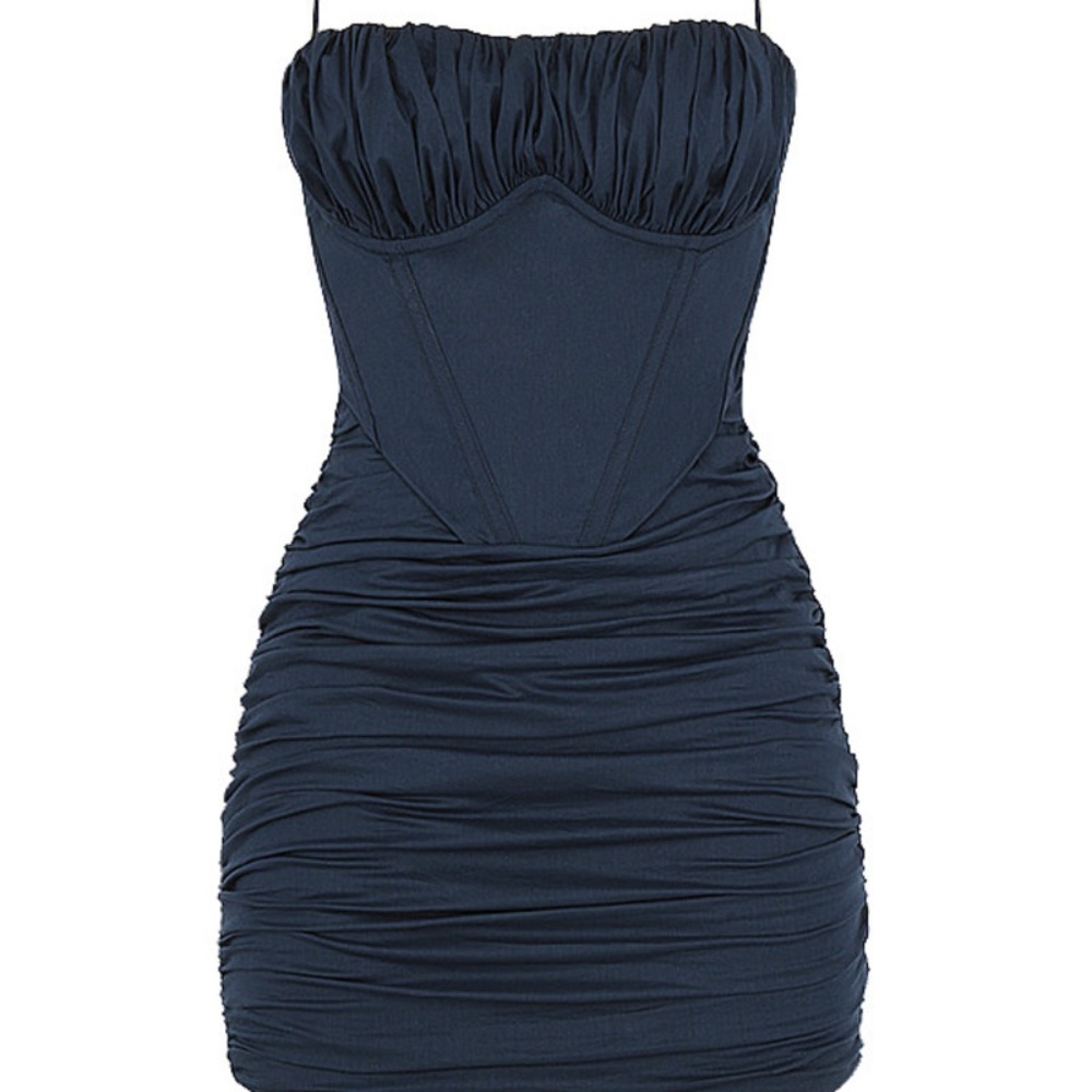 Mistress Rocks "Soulful" Navy Ruched Corset Mini Dress